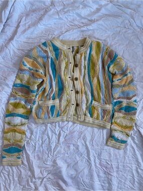 COOGI Pastel Multicolor Cropped Button Cardigan